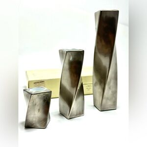 Vintage 1980s Platinum Twist Candle Trio by Angela Cummings for Arita